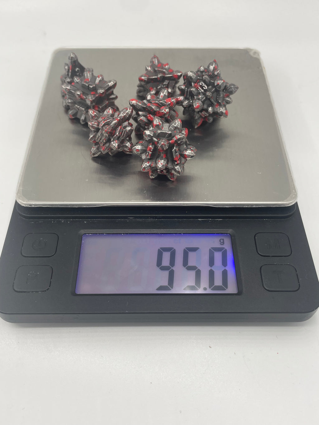 Metal Bullet dice set silver with red blood splatter look