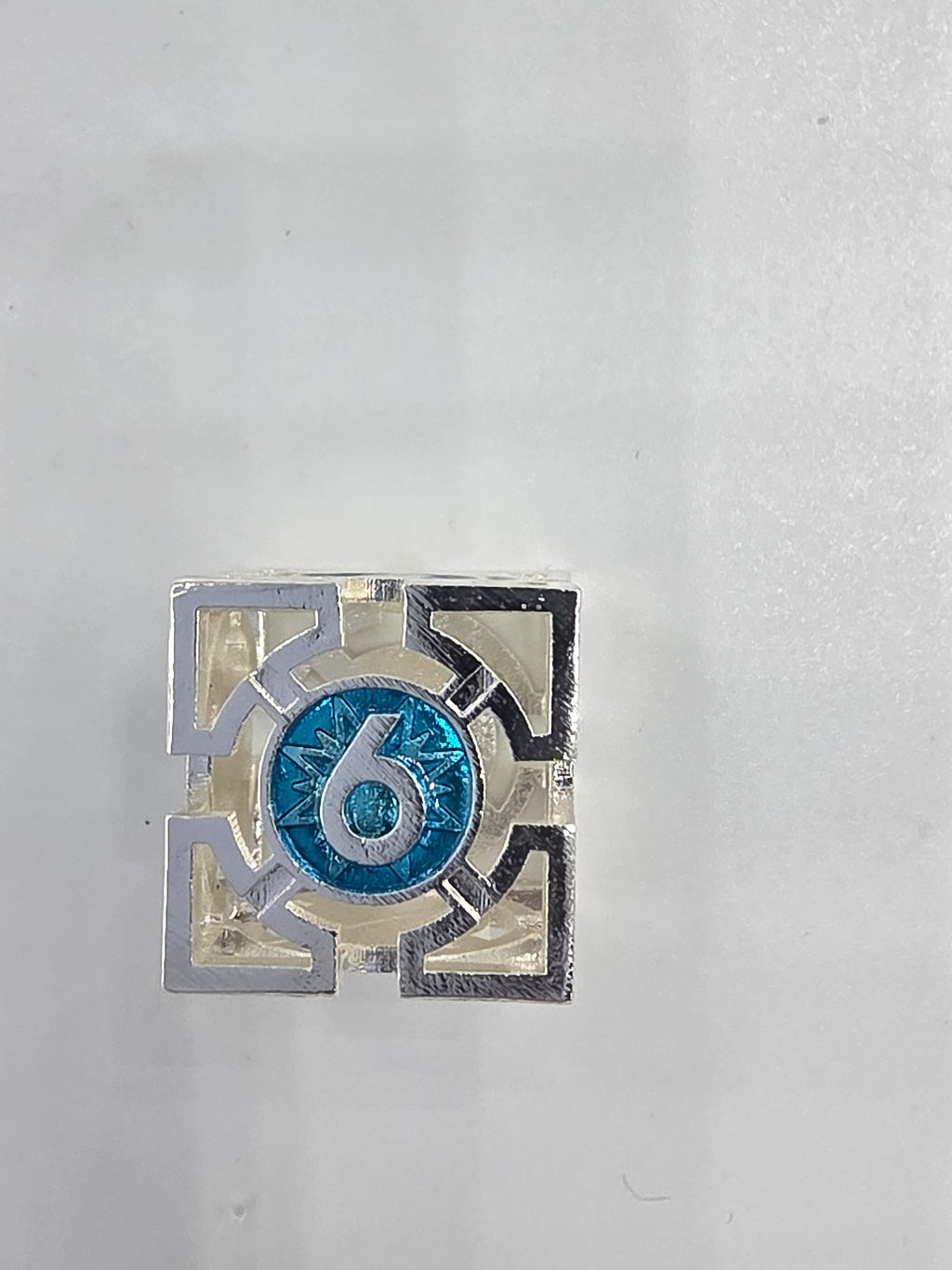 Hollow silver and blue dice set