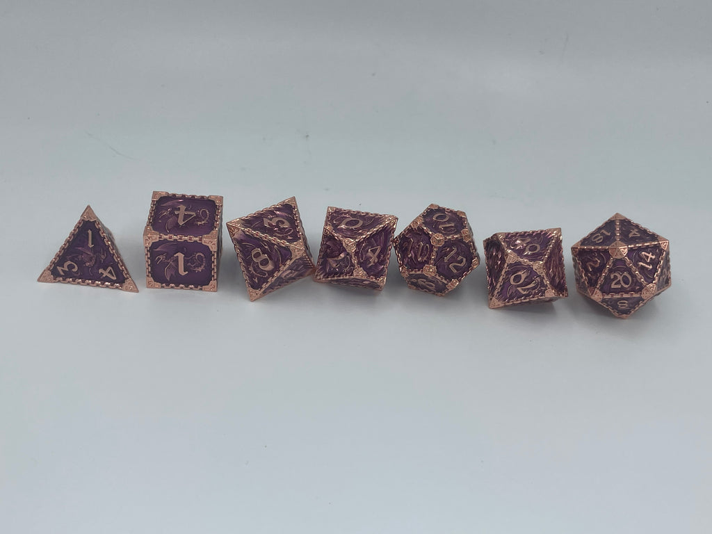 Solid Metal Dragon Dice purple and rose gold