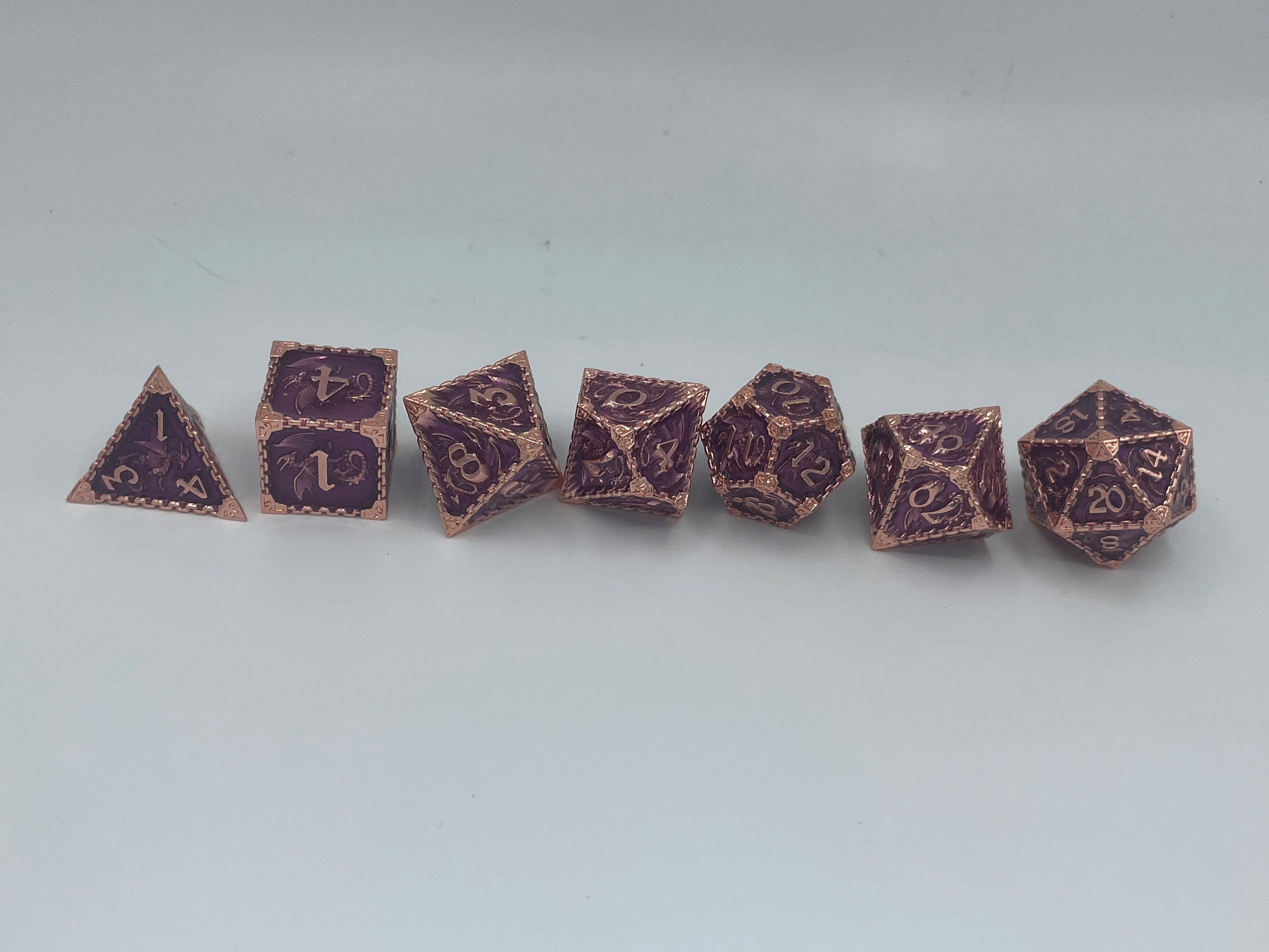 Solid Metal Dragon Dice purple and rose gold