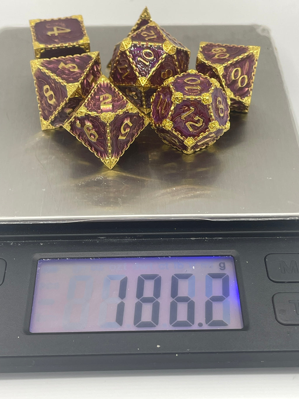 Solid Metal Dragon Dice set Purple and Gold