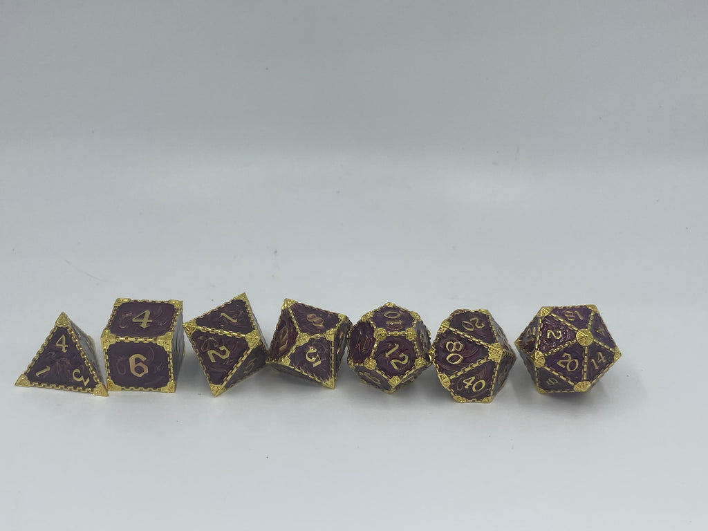 Solid Metal Dragon Dice set Purple and Gold