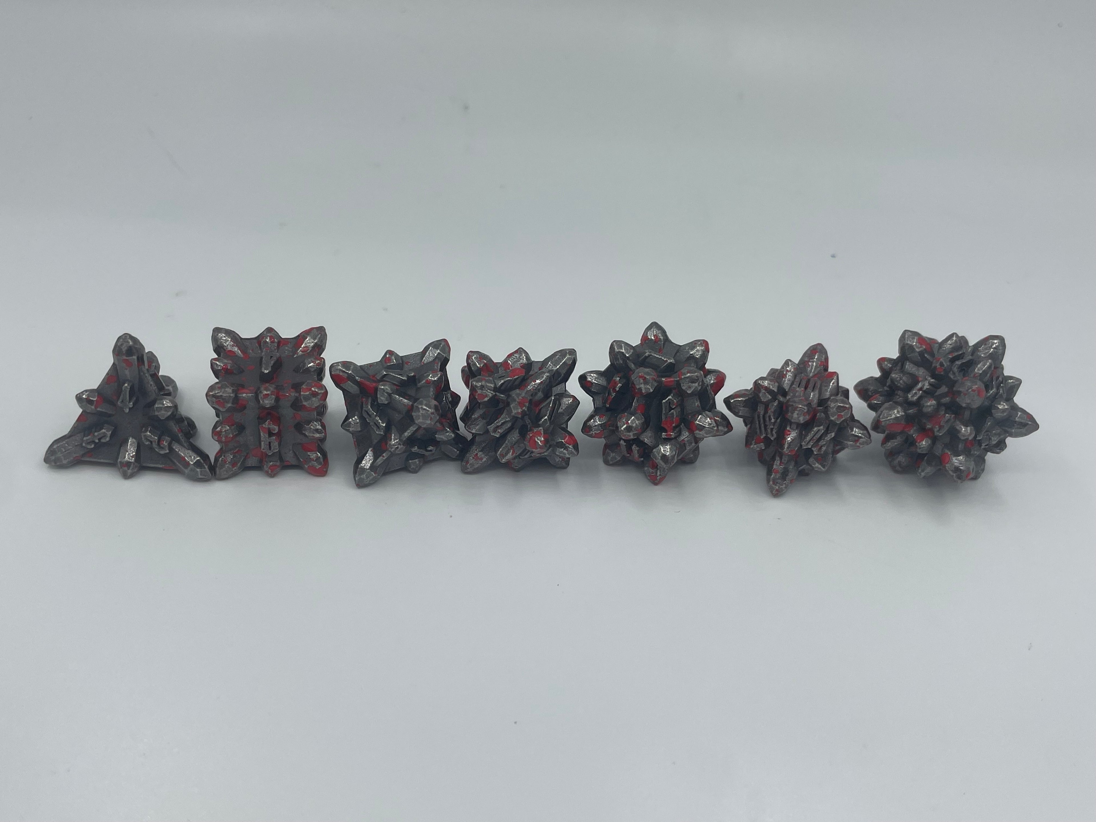 Metal Bullet dice set silver with red blood splatter look