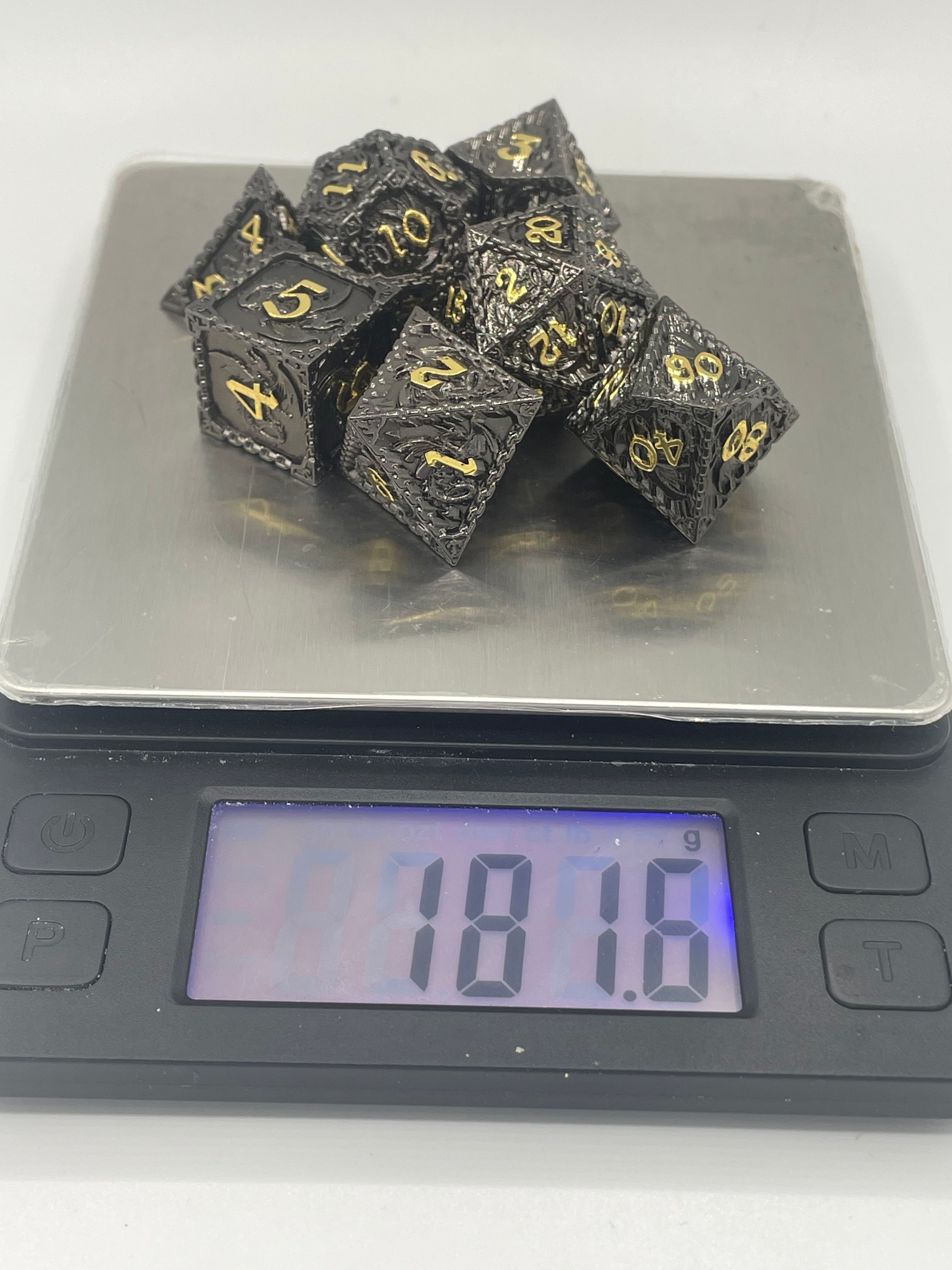 Metal Dragon Dice set Black with Gold numbers