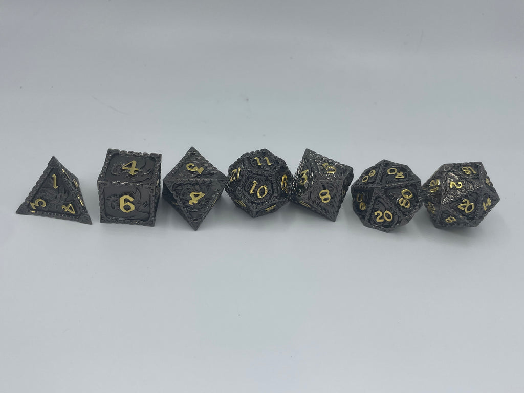 Metal Dragon Dice set Black with Gold numbers