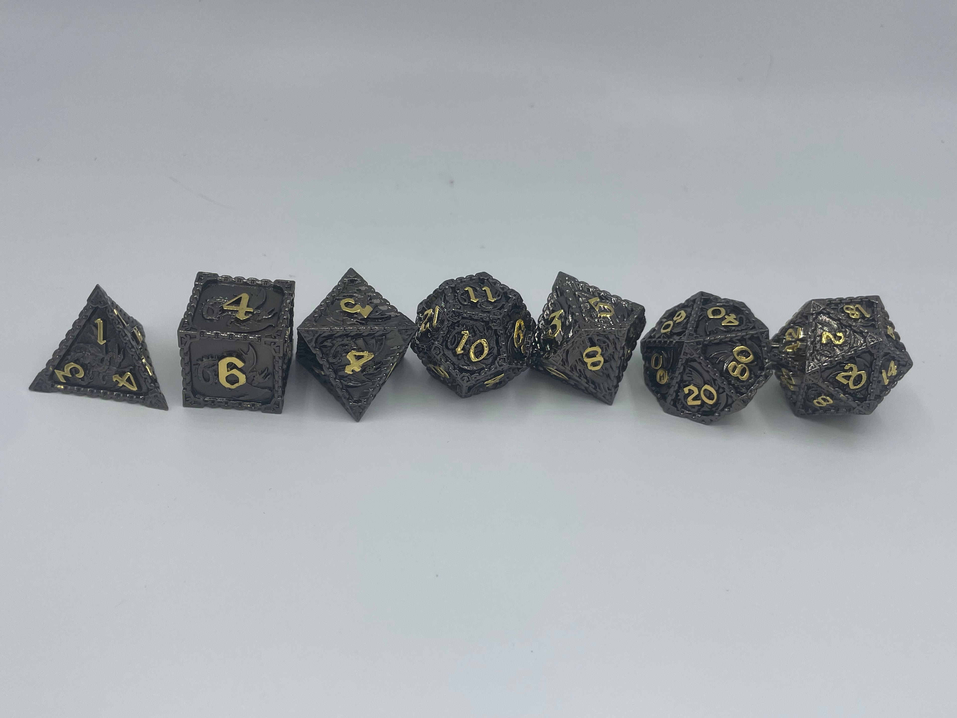 Metal Dragon Dice set Black with Gold numbers