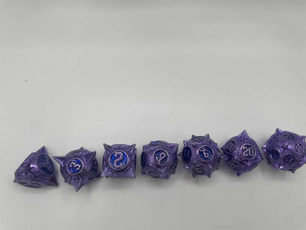 Purple Metal Pointed Dice Set