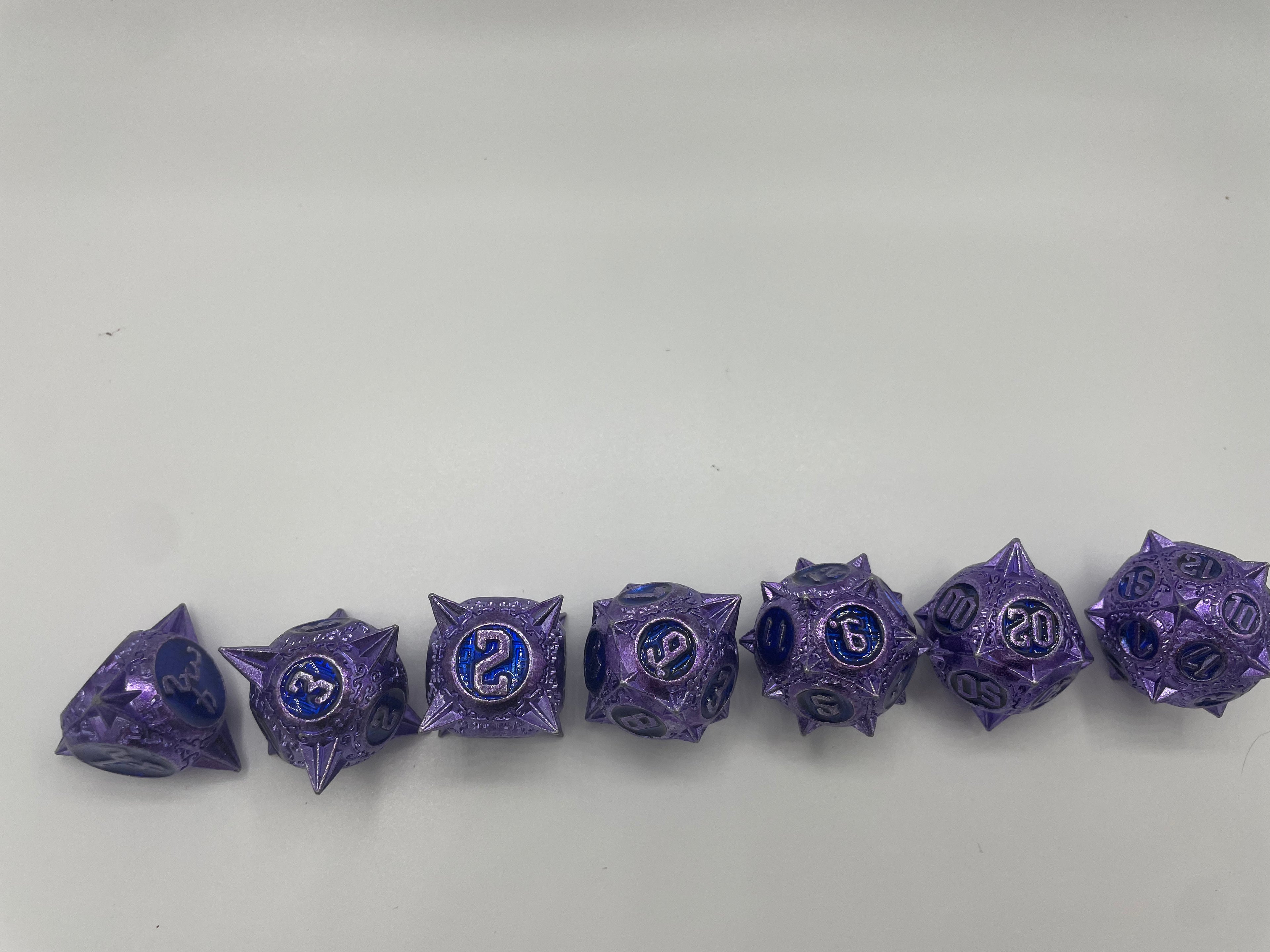 Purple Metal Pointed Dice Set