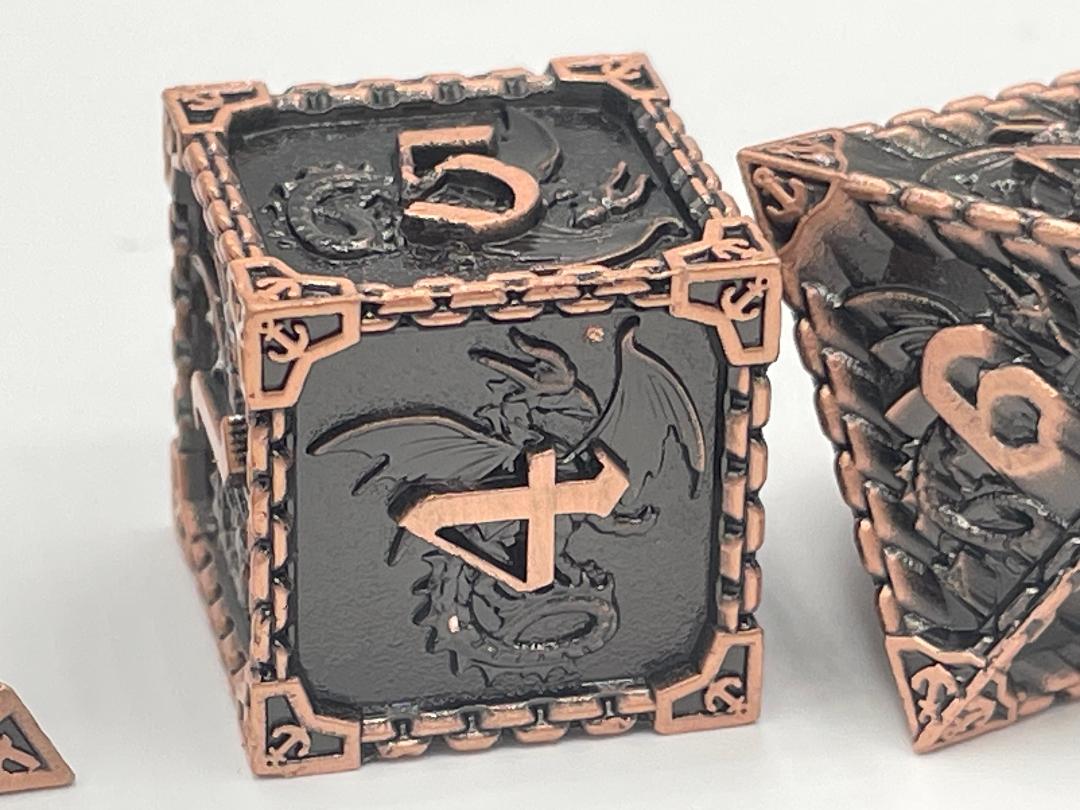 Solid metal dragon dice