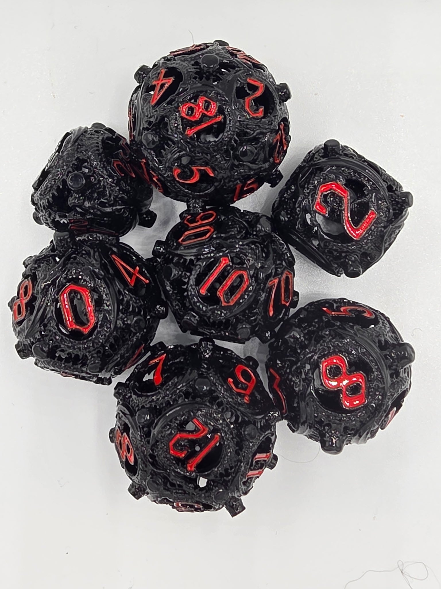 Hollow Black and red dragon dice set