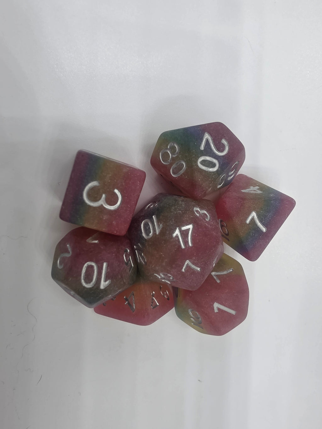 Frosted rainbow dice set