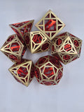Hollow red and gold dice set