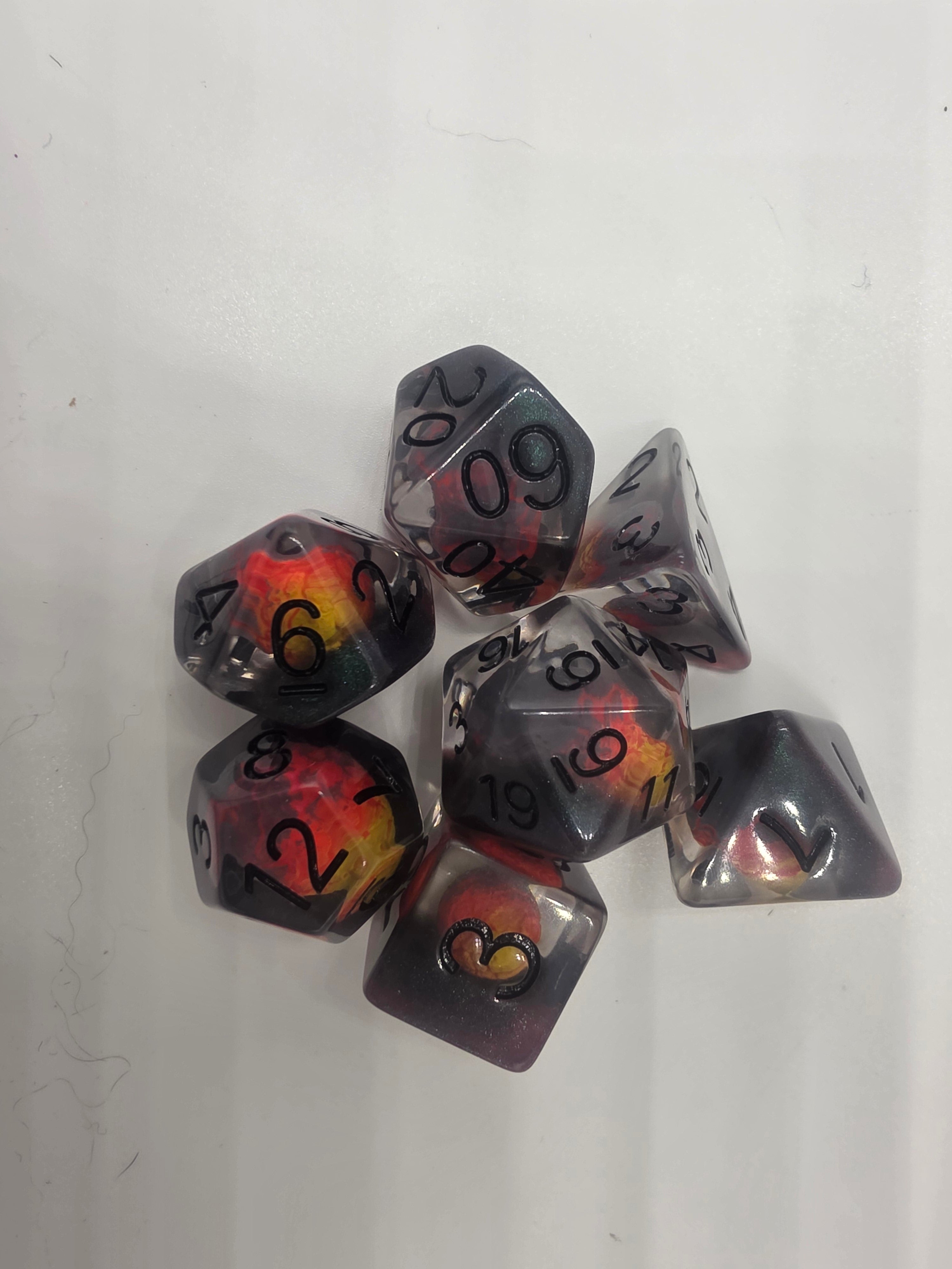 Dinosaur Egg Polyhedral Dice Set  Fossil Fire Edition